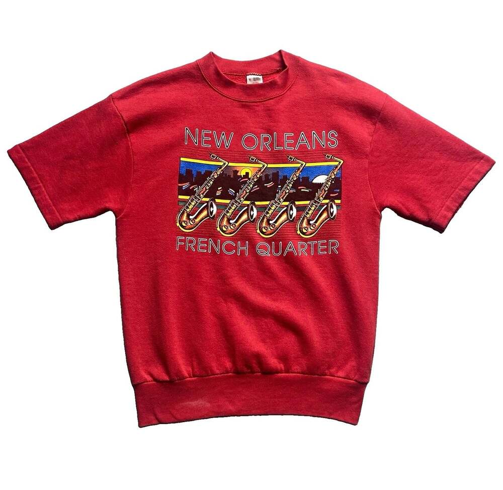 Vtg 90s Fruit of the Loom New Orleans French Quarter Short Sleeve Sweatshirt M